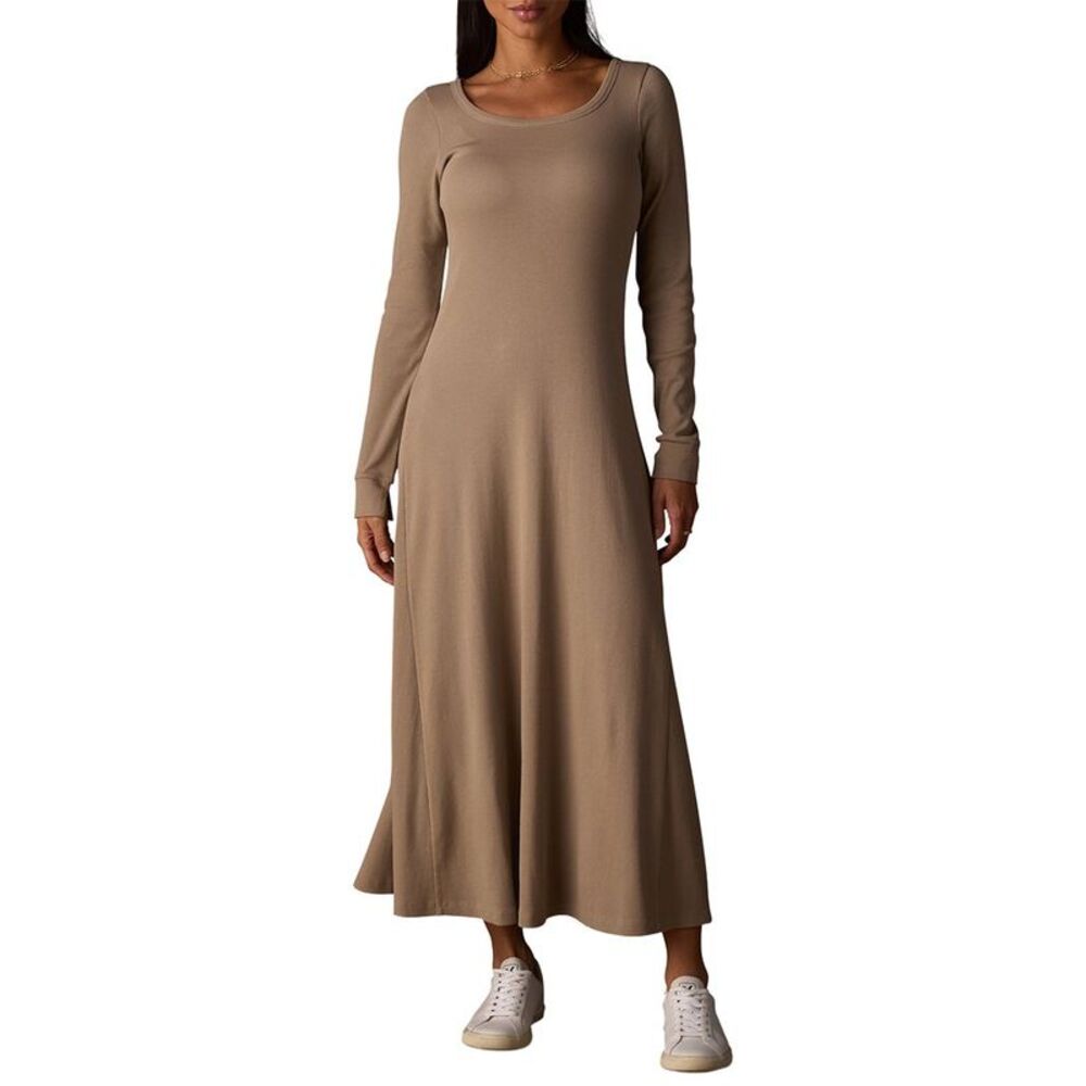 The Normal Brand Womens  Normal Rib Ls Midi Dress, Brown